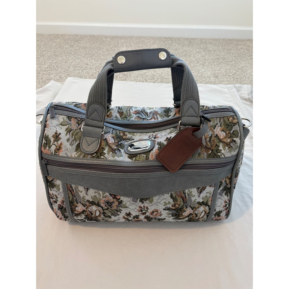 Vintage 90s Jordache Floral Tapestry Weekender Duffel Travel Carry On Grey Trim